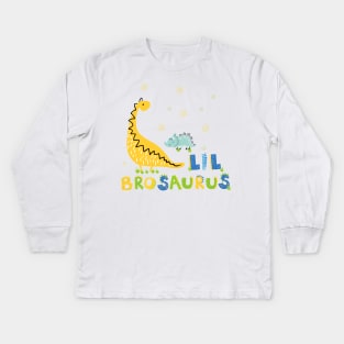 Lil Brosaurus Little Brother Dinosaur sibling Outfit Kids Long Sleeve T-Shirt